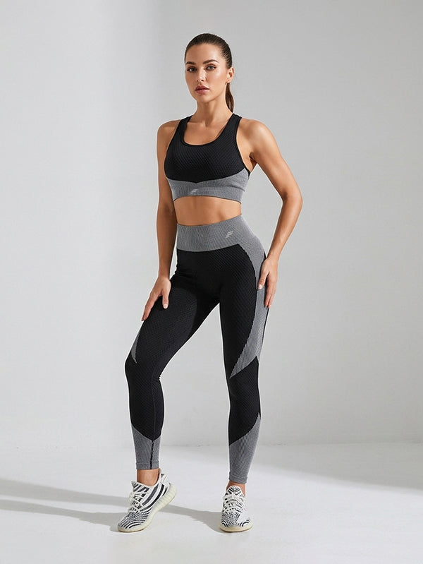 Textured Panel Sports Bra With Legging